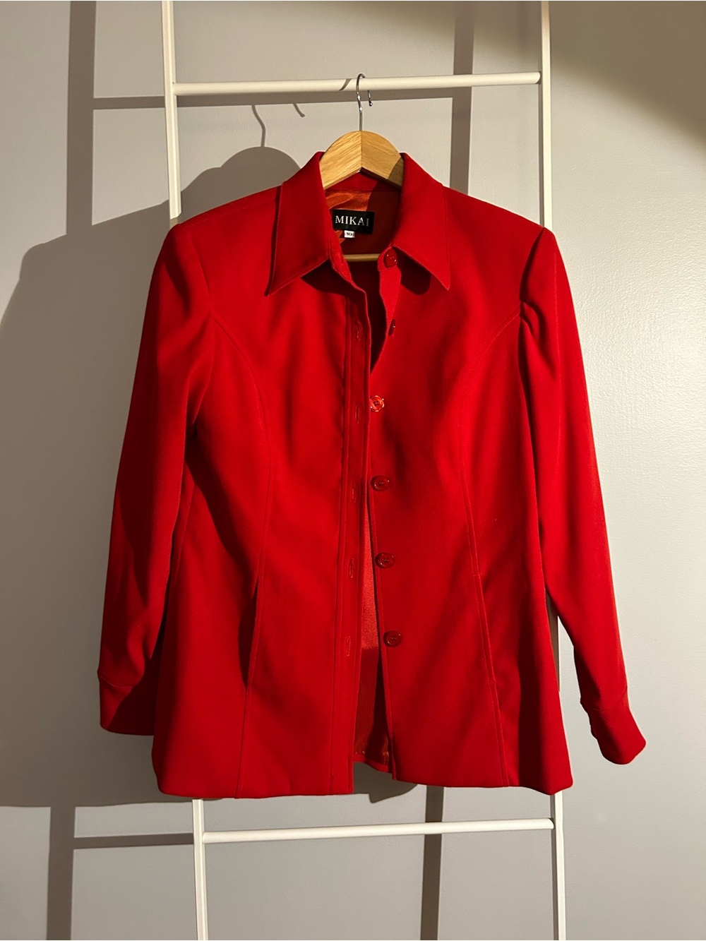 Mikai Bright Red Tailored Button-Front Jacket